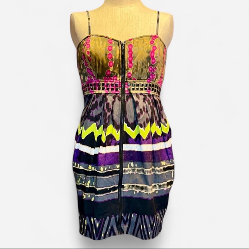 💜Kouture by Kimora Colorful Artsy Strappy Mini Dress w Pockets